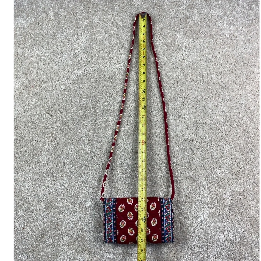 Vera Bradley Burgundy Red Floral Quilted Cotton Crossbody Wallet Bag ID Holder